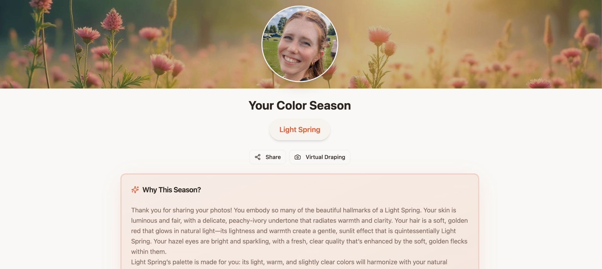 Season Match color analysis profile and results preview